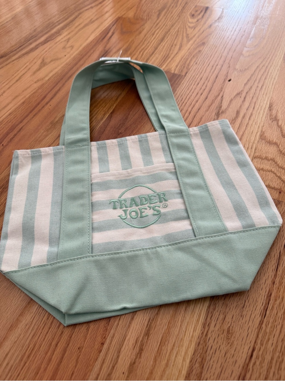 Pastel/light Mint Green Trader Joe’s Stripe Canvas Tote Bag. NWT